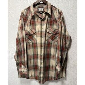 Crazy Cowboy Western Pearl Snap Plaid Shirt Men’s 3XL 100% Cotton Beige Red